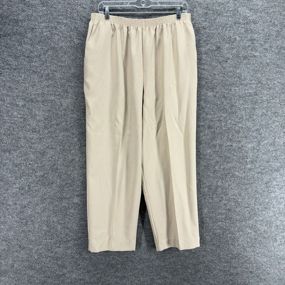 Alfred Dunner Dress Pants Women 16 Beige High Rise Pleated Straight Pockets